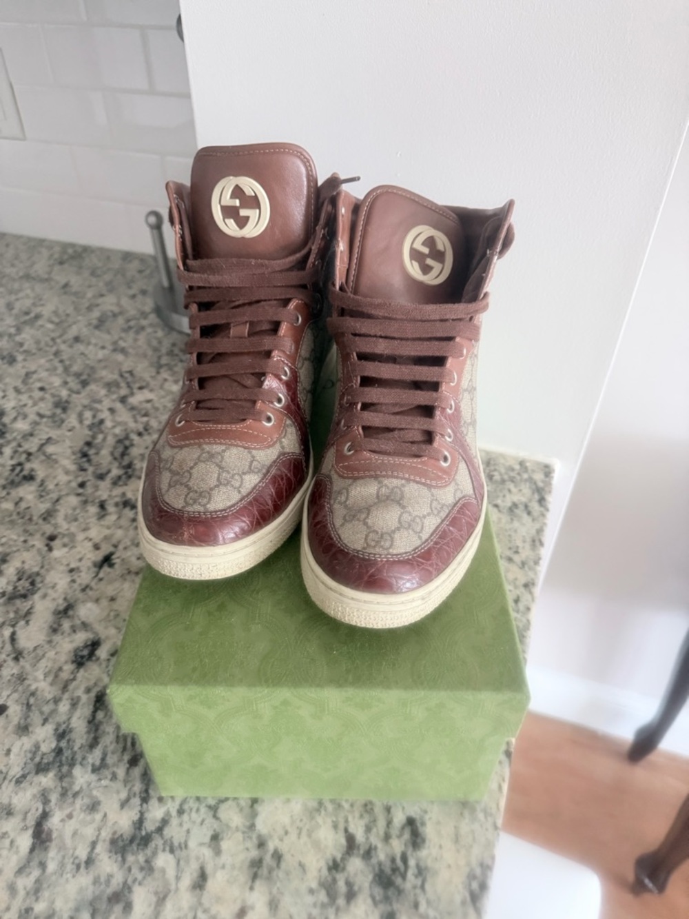 Gucci Brown & Beige GG Canvas High-Top Sneakers